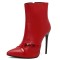 Pointed Toe Stiletto Heels Side Zipper Ankle Highs Booties - Red Faux Leather