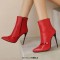 Pointed Toe Stiletto Heels Side Zipper Ankle Highs Booties - Red Faux Leather