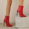 Pointed Toe Stiletto Heels Side Zipper Ankle Highs Booties - Red Faux Leather