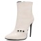 Pointed Toe Stiletto Heels Side Zipper Ankle Highs Booties - White Faux Leather