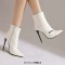 Pointed Toe Stiletto Heels Side Zipper Ankle Highs Booties - White Faux Leather