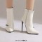 Pointed Toe Stiletto Heels Side Zipper Ankle Highs Booties - White Faux Leather