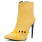 Pointed Toe Stiletto Heels Side Zipper Ankle Highs Booties - Yellow Faux Leather