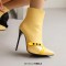 Pointed Toe Stiletto Heels Side Zipper Ankle Highs Booties - Yellow Faux Leather