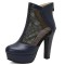 Round Toe Cuban Heels Sexy Back Zipper Low Platforms Summer Boots - Blue Faux Leather