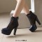 Round Toe Cuban Heels Sexy Back Zipper Low Platforms Summer Boots - Blue Faux Leather