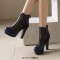 Round Toe Cuban Heels Sexy Back Zipper Low Platforms Summer Boots - Blue Faux Leather