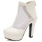Round Toe Cuban Heels Sexy Back Zipper Low Platforms Summer Boots - White Faux Leather