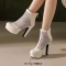 Round Toe Cuban Heels Sexy Back Zipper Low Platforms Summer Boots - White Faux Leather