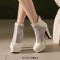 Round Toe Cuban Heels Sexy Back Zipper Low Platforms Summer Boots - White Faux Leather