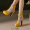 Round Toe Cuban Heels Sexy Back Zipper Low Platforms Summer Boots - Yellow Faux Leather