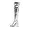 Square Toe Chunky Heels Side Zipper Over The Knees Thigh Highs Glossy Boots - Silver Patent