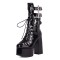 Round Toe Platforms Gothic Straps Platforms Lace Up Chunky Heels Ankle Highs Motorcycle Boots - Black Patent