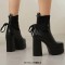 Square Toe Chunky Heels Decorated Socks with Double Platforms Boots - Black Faux Leather