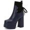Square Toe Chunky Heels Decorated Socks with Double Platforms Boots - Blue Faux Leather