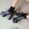 Square Toe Chunky Heels Decorated Socks with Double Platforms Boots - Blue Faux Leather