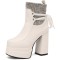 Square Toe Chunky Heels Decorated Socks with Double Platforms Boots - White Faux Leather