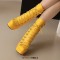 Round Toe Cuban Heels Side Zipper Ankle Highs Lace Up Low Platforms Boots - Yellow Faux Leather