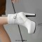 Round Toe Cuban Heels Side Zipper Ankle Highs Decorated Straps Low Platforms Boots - White Faux Leather