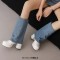 Round Toe Chunky Heels Knee Highs Denim Trends Platforms Boots - Blue Faux Leather