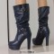 Round Toe Cuban Heels Motorcycle Biker Style Knee Highs Low Platforms Boots - Blue Faux Leather