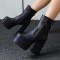 Square Toe Chunky Heels Side Zipper Ankle Highs Double Platforms Boots - Blue Faux Leather