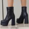 Square Toe Chunky Heels Side Zipper Ankle Highs Double Platforms Boots - Blue Faux Leather
