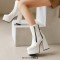 Square Toe Chunky Heels Side Zipper Ankle Highs Double Platforms Boots - White Faux Leather
