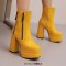 Square Toe Chunky Heels Side Zipper Ankle Highs Double Platforms Boots - Yellow Faux Leather