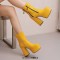 Square Toe Chunky Heels Side Zipper Ankle Highs Double Platforms Boots - Yellow Faux Leather