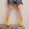 Square Toe Chunky Heels Side Zipper Ankle Highs Double Platforms Boots - Yellow Faux Leather