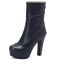 Round Toe Cuban Heels Sexy Decorated Zipper Low Platforms Boots - Blue Faux Leather