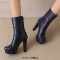 Round Toe Cuban Heels Sexy Decorated Zipper Low Platforms Boots - Blue Faux Leather