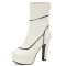 Round Toe Cuban Heels Sexy Decorated Zipper Low Platforms Boots - White Faux Leather