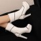 Round Toe Cuban Heels Sexy Decorated Zipper Low Platforms Boots - White Faux Leather
