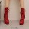 Round Toe Cuban Heels Decorated Straps with Lace Up Back Zipper Low Platforms Boots - Red Faux Leather