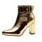 Pointed Toe Square Buckle Side Zipper Ankle Highs Chunky Heels Boots - Gold Faux Leather
