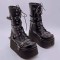 Round Toe Buckle Straps Lace Up Platforms Punk Goth Wedges Ankle Highs Boots - Black Faux Leather