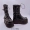Round Toe Buckle Straps Lace Up Platforms Punk Goth Wedges Ankle Highs Boots - Black Faux Leather