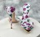 Gold Lipped Summer Pointed Toe Stiletto Slippers - Purple Flowers on White