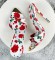 Gold Lipped Summer Pointed Toe Stiletto Slippers - Red Flowers on White