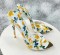 Gold Lipped Summer Pointed Toe Stiletto Slippers - Yellow Flowers on White