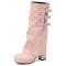 Round Toe Chunky Heels Knee Highs Turned-over Edge Winter Boots - Pink Faux Leather