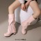 Round Toe Chunky Heels Knee Highs Turned-over Edge Winter Boots - Pink Faux Leather