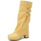Round Toe Chunky Heels Knee Highs Turned-over Edge Winter Boots - Yellow Faux Leather