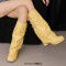 Round Toe Chunky Heels Knee Highs Turned-over Edge Winter Boots - Yellow Faux Leather