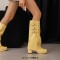 Round Toe Chunky Heels Knee Highs Turned-over Edge Winter Boots - Yellow Faux Leather