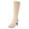 Pointed Toe Side Zipper Low Stilettos Knee Highs Autumn Boots - Beige Flock