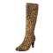 Pointed Toe Side Zipper Low Stilettos Knee Highs Autumn Boots - Leopard Tan Flock
