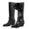 Pointed Toe Black Buckle Block Heel Knee High Motorcycle Biker Gothic Punk Boots - Black Faux Leather